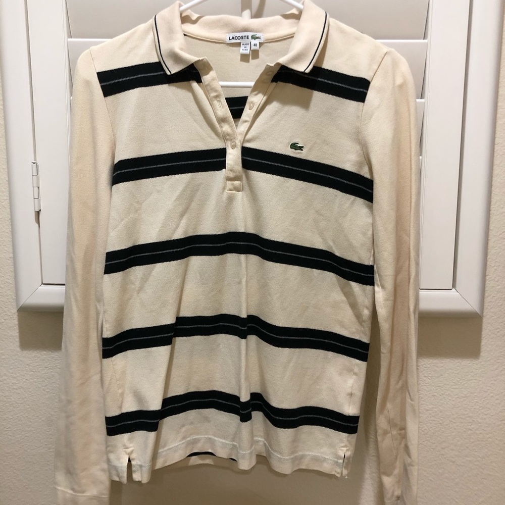 Beige/Black Lacoste Striped Rugby Polo